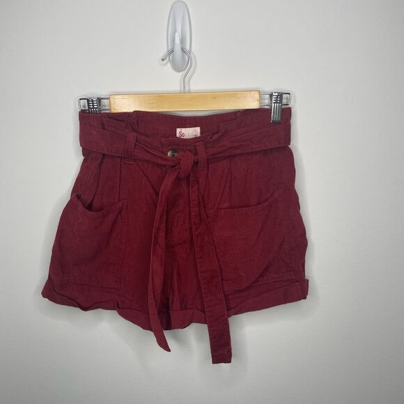 So- Red Corduroy Belted Shorts - Picture 1 of 2